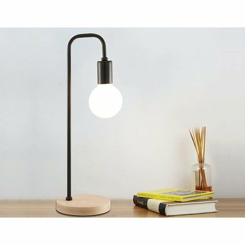 Modern Svart Bordslampa med Träbas för Skrivbord och Sovrum