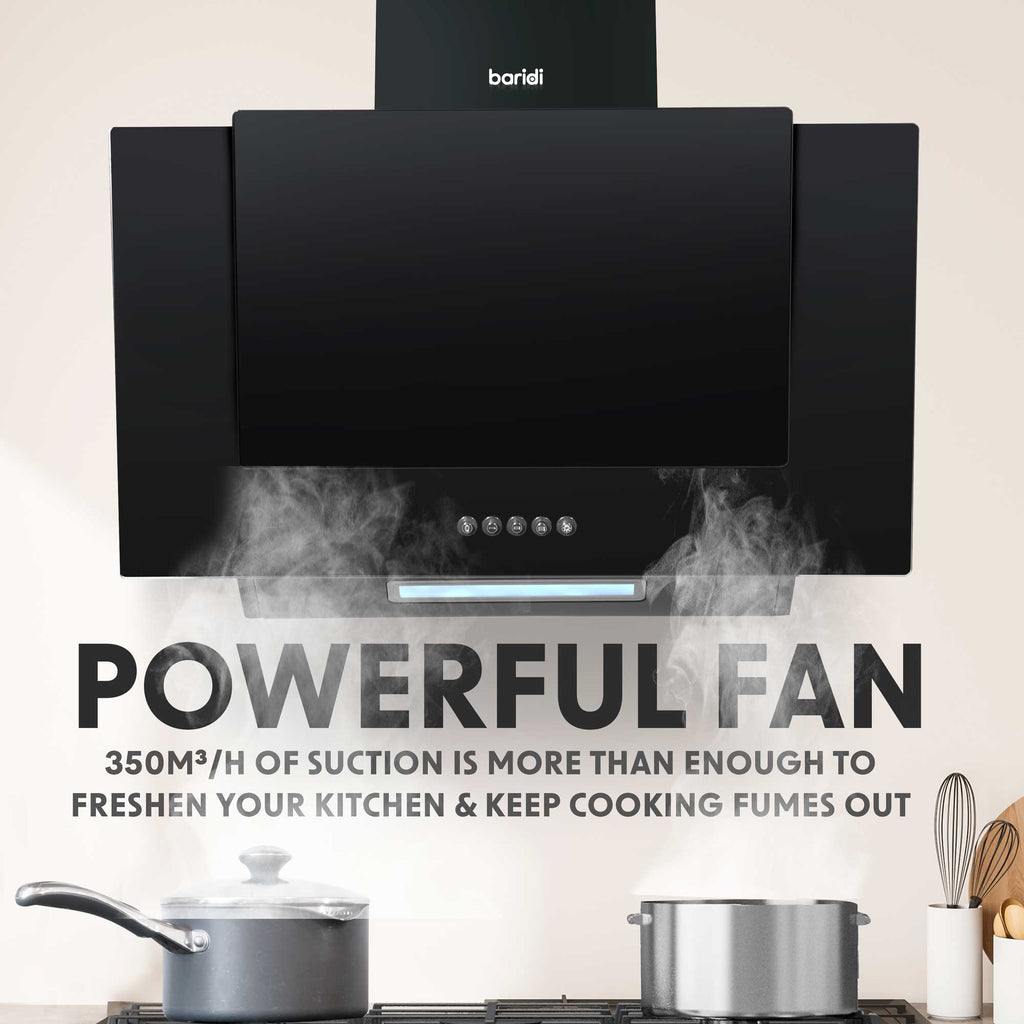 Baridi Kitchen Appliance Bundle – 60cm Oven, Black Glass Hob, Angled Chimney Hood & Splashback - DH391