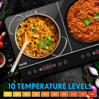 Baridi Portable Induction Hob: Two Zone, 2800W, 10 Power Settings, Timer Function, Black - DH146