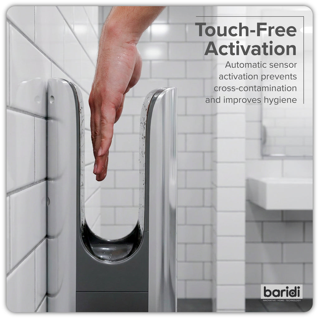 Baridi Hand Dryer with HEPA Filter & Auto-Sensor 1750W/230V, Silver - DH150
