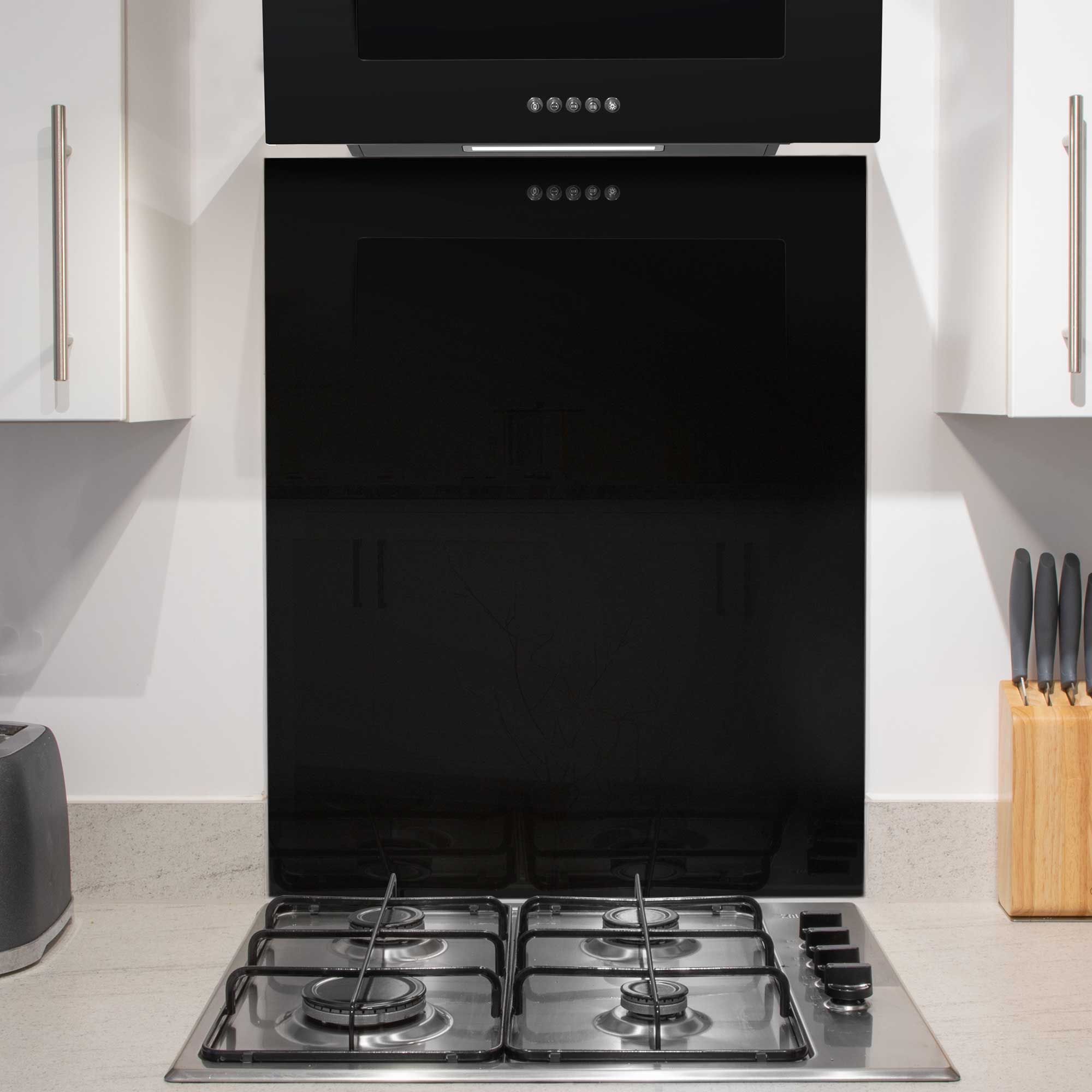 Baridi Kitchen Appliance Bundle – 60cm Oven, Black Glass Hob, Angled Chimney Hood & Splashback - DH391