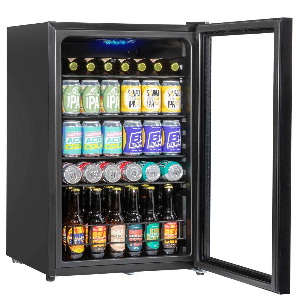 Baridi Undercounter Drinks, Beer & Wine Fridge with LED Light 115L, Black - DH223
