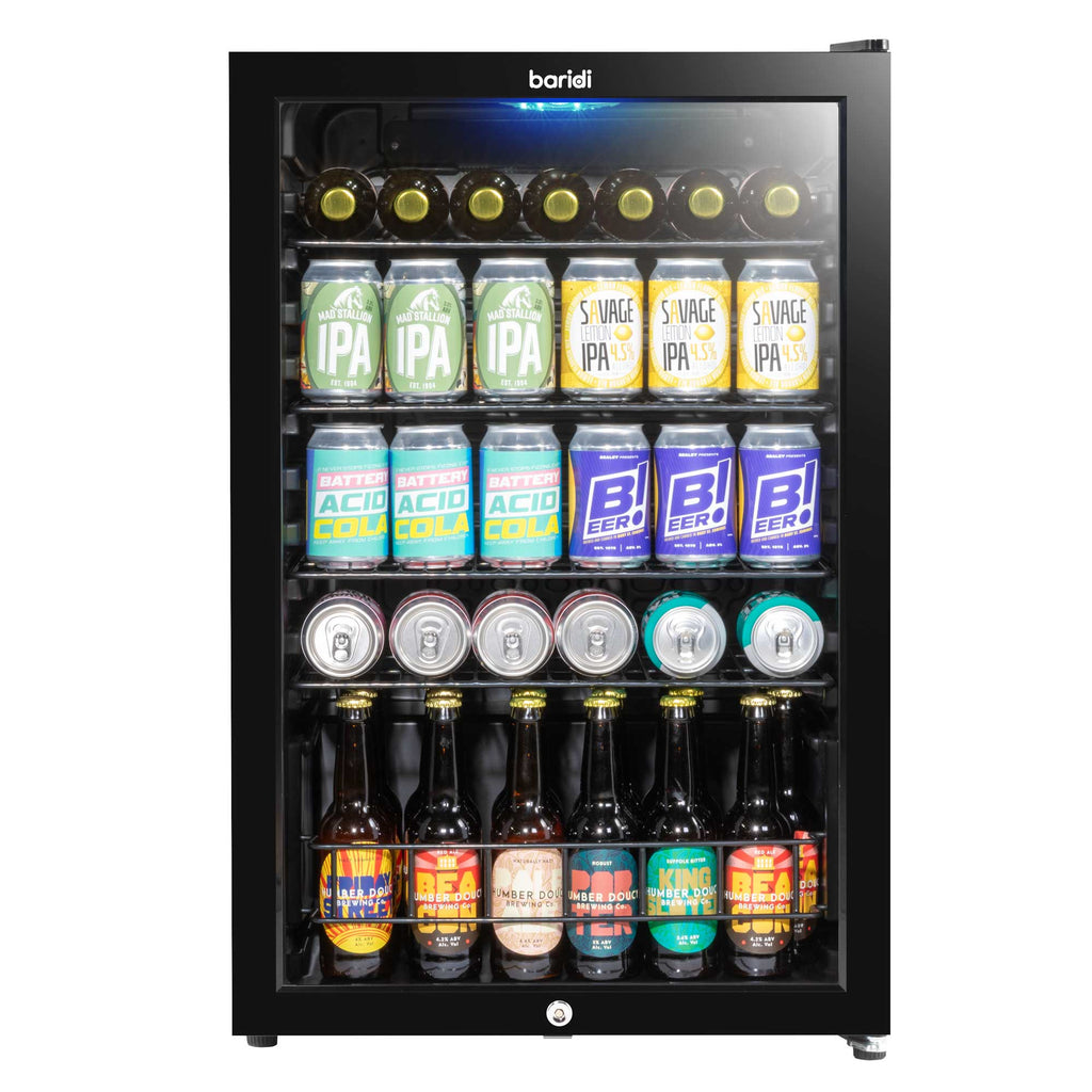 Baridi Undercounter Drinks, Beer & Wine Fridge with LED Light 115L, Black - DH223