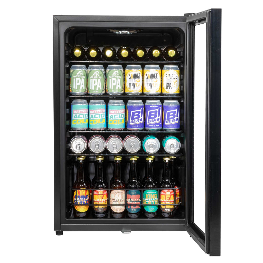 Baridi Undercounter Drinks, Beer & Wine Fridge with LED Light 115L, Black - DH223