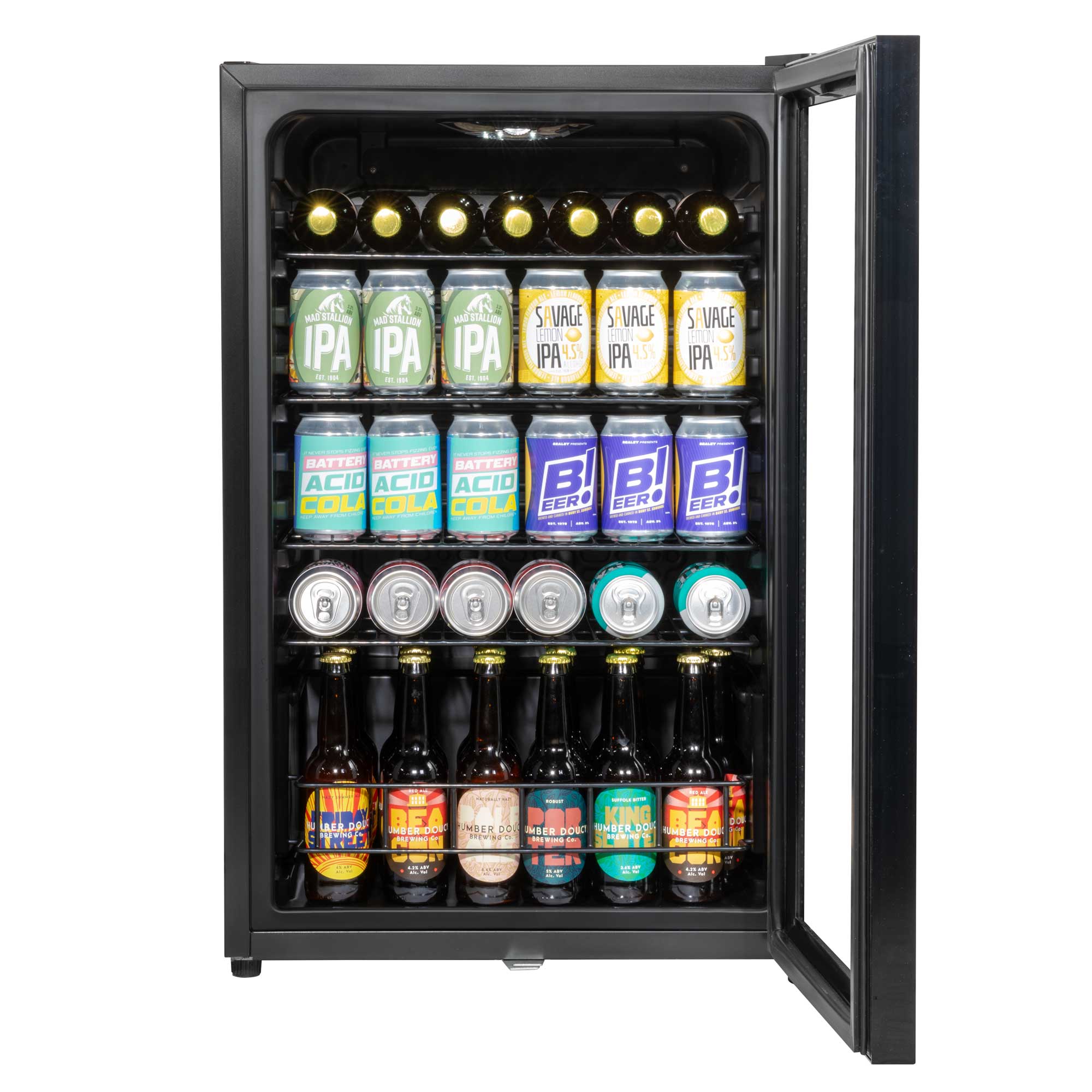 Baridi Undercounter Drinks, Beer & Wine Fridge with LED Light 115L, Black - DH223