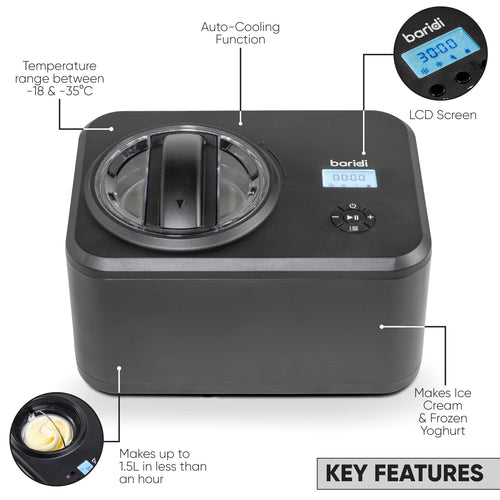 Baridi 1.5L Ice Cream Machine with Fast Freeze Compressor Cooling - DH240