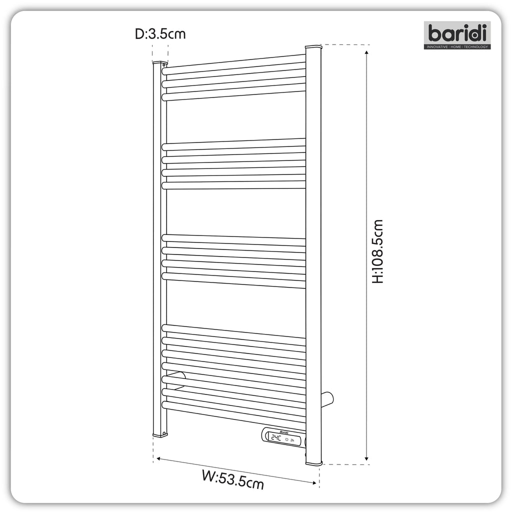 Baridi Electric Heated Towel Rail with LED Display, Black - DH371