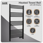 Baridi Electric Heated Towel Rail with LED Display, Black - DH371