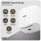 Baridi High Speed Hand Dryer with Auto-Sensor 1400-1650W, White - DH378