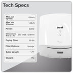 Baridi High Speed Hand Dryer with Auto-Sensor 1400-1650W, White - DH378