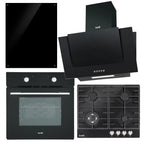 Baridi Kitchen Appliance Bundle – 60cm Oven, Black Glass Hob, Angled Chimney Hood & Splashback - DH391