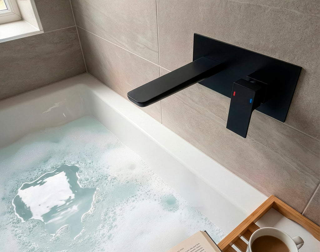 Baridi Wall Mounting Basin Mixer Tap, Square, Matt Black - DH397