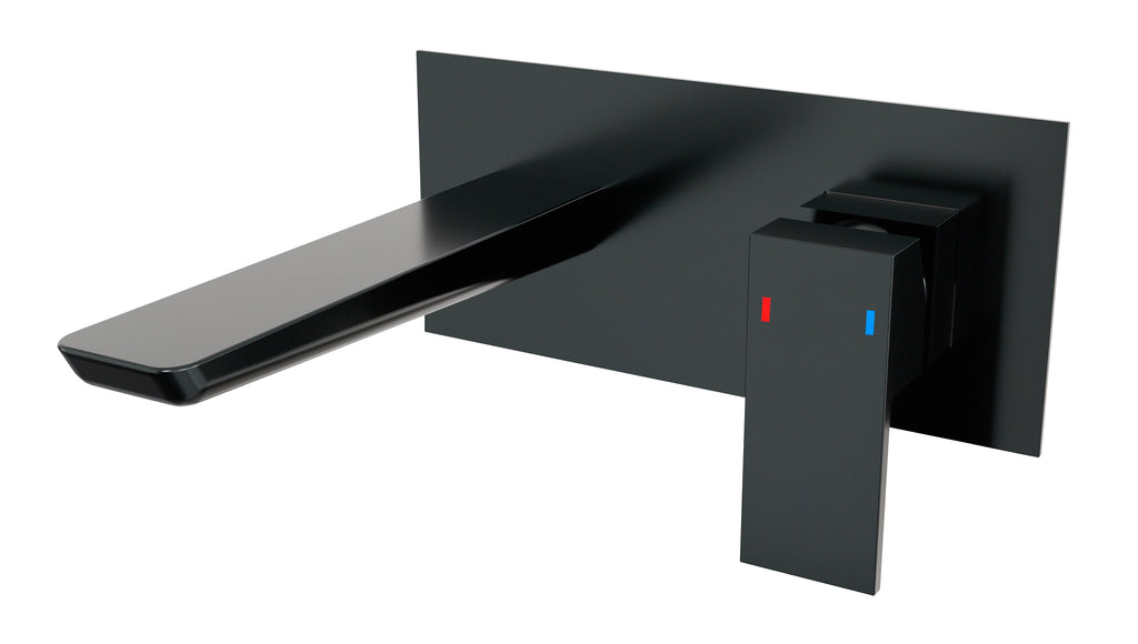 Baridi Wall Mounting Basin Mixer Tap, Square, Matt Black - DH397