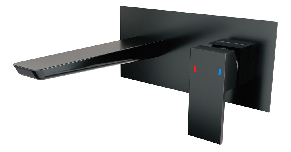 Baridi Wall Mounting Basin Mixer Tap, Square, Matt Black - DH397